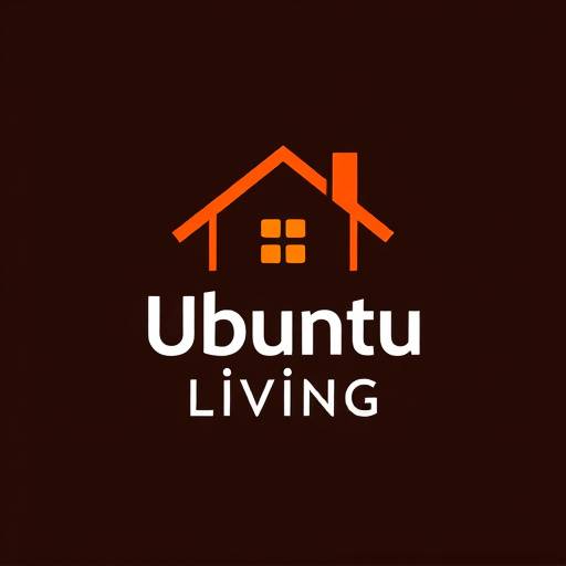 Ubuntu Living Logo: An abstract representation of a house silhouette with interconnected lines symbolizing community.